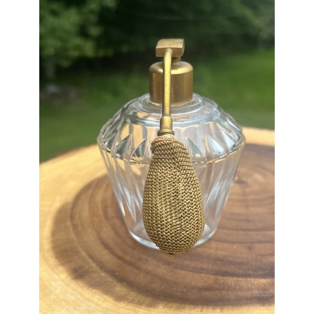 Vintage Baccarat France Crystal Perfume Atomizer Gold Mesh Bulb Signed